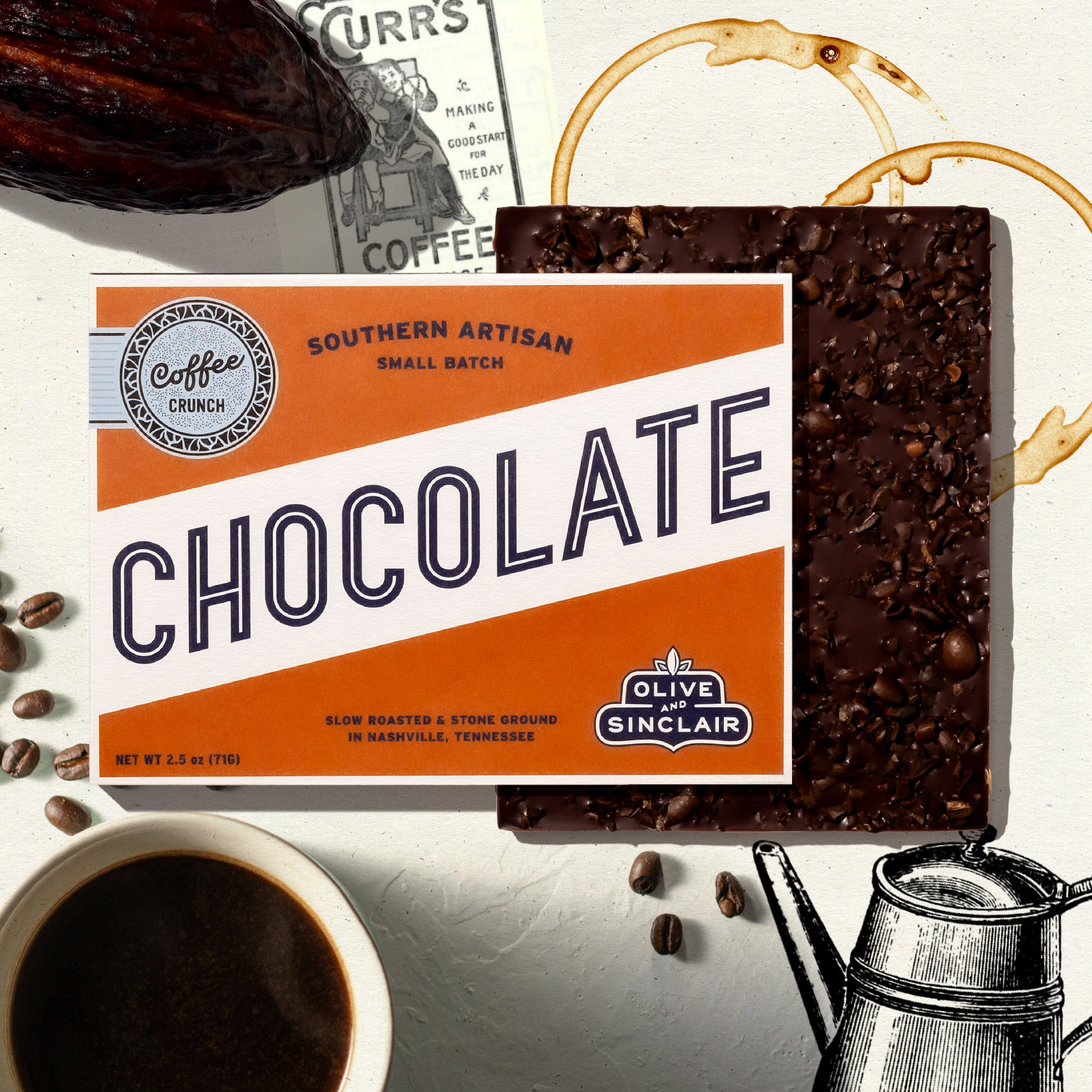 Coffee Crunch Dark Chocolate Bar – Olive & Sinclair