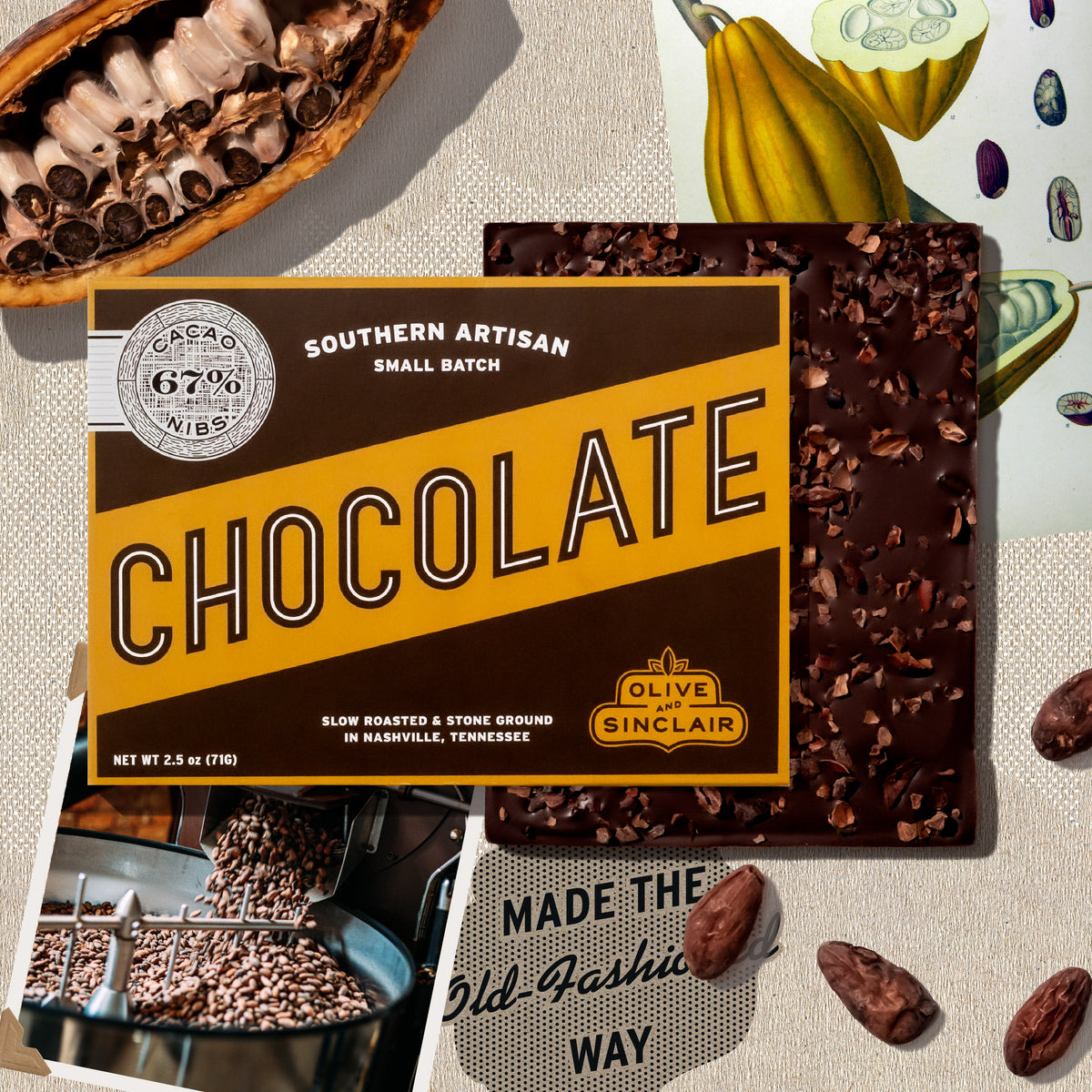 Cacao Nib Dark Chocolate Bar Olive & Sinclair